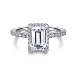Hart - 14K White Gold Hidden Halo Emerald Cut Diamond Engagement Ring