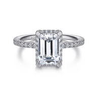Hart - 14K White Gold Hidden Halo Emerald Cut Diamond Engagement Ring