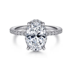 14K White Gold Hidden Halo Oval Diamond Engagement Ring