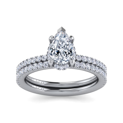 Hart - 14K White Gold Hidden Halo Pear Shape Diamond Engagement Ring