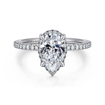 Hart - 14K White Gold Hidden Halo Pear Shape Diamond Engagement Ring
