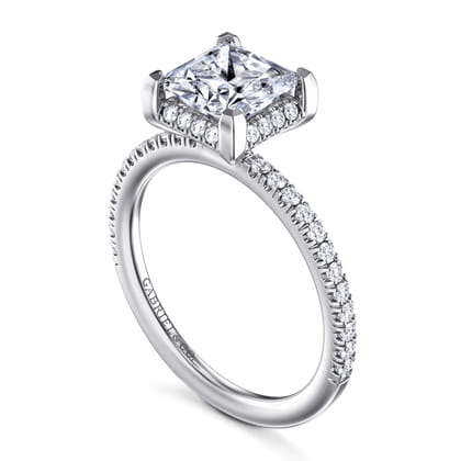 Hart - 14K White Gold Princess Hidden Halo Diamond Engagement Ring