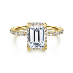 14K Yellow Gold Hidden Halo Emerald Cut Diamond Engagement Ring