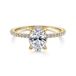 14K Yellow Gold Hidden Halo Oval Diamond Engagement Ring
