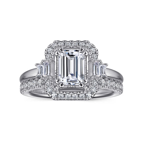 Havana - Art Deco 14K White Gold Emerald Cut Halo Diamond Engagement Ring - 0.28 ct - Shot 4