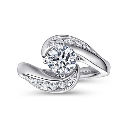 Hayley - 14K White Gold Round Bypass Diamond Channel Set Engagement Ring