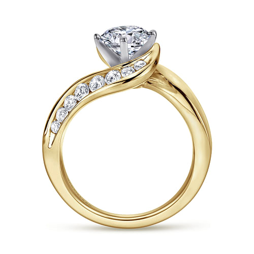 Hayley - 14K White-Yellow Gold Round Diamond Bypass Channel Set Engagement Ring - 0.52 ct - Shot 2