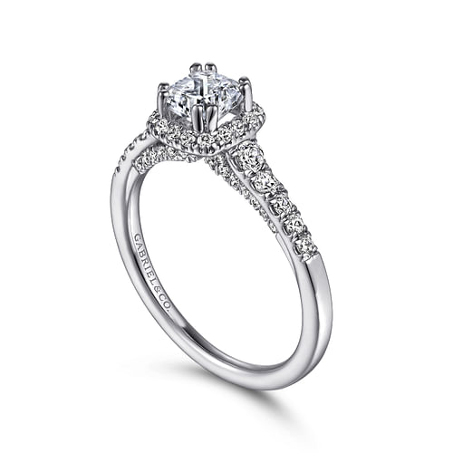 Hazel - 14K White Gold Cushion Halo Diamond Engagement Ring - 0.46 ct - Shot 3