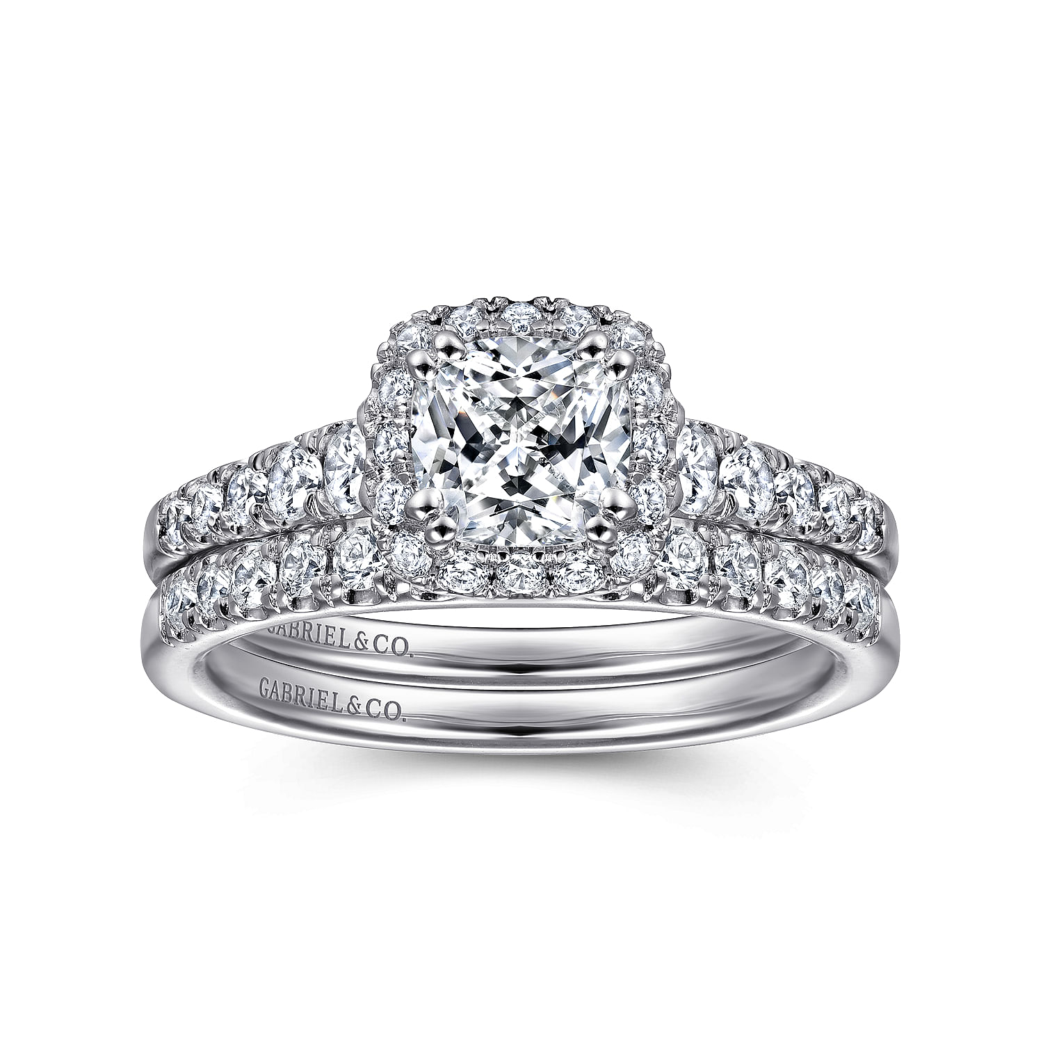 Hazel - 14K White Gold Cushion Halo Diamond Engagement Ring - 0.6 ct - Shot 4