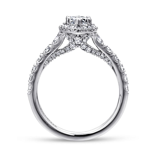 Hazel - 14K White Gold Marquise Halo Diamond Engagement Ring - 0.91 ct - Shot 2