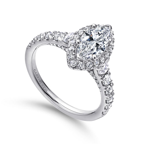 Hazel - 14K White Gold Marquise Halo Diamond Engagement Ring - 0.91 ct - Shot 3