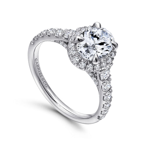 Hazel - 14K White Gold Oval Halo Diamond Engagement Ring - 0.76 ct - Shot 3