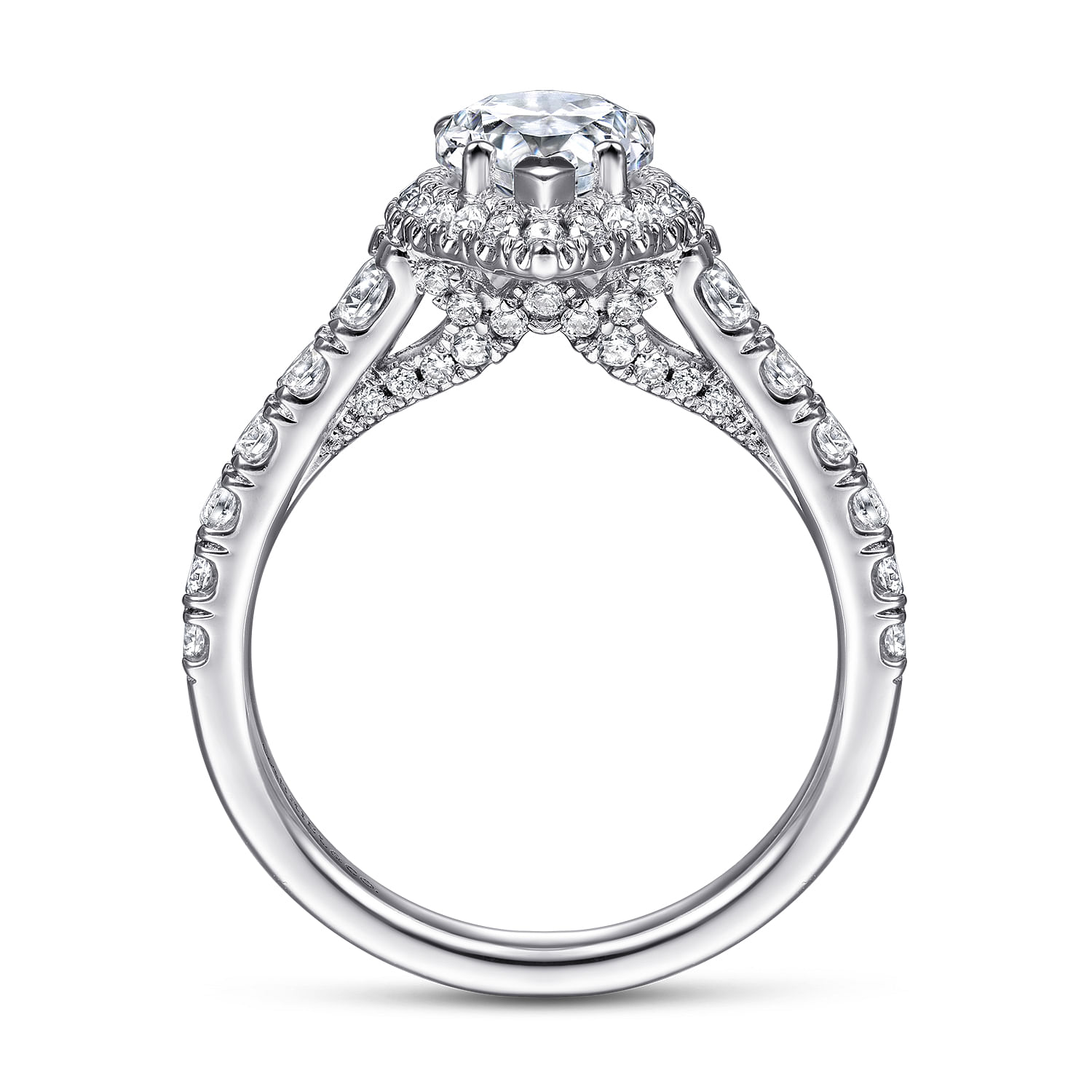 Hazel - 14K White Gold Pear Shape Halo Diamond Engagement Ring - 0.78 ct - Shot 2