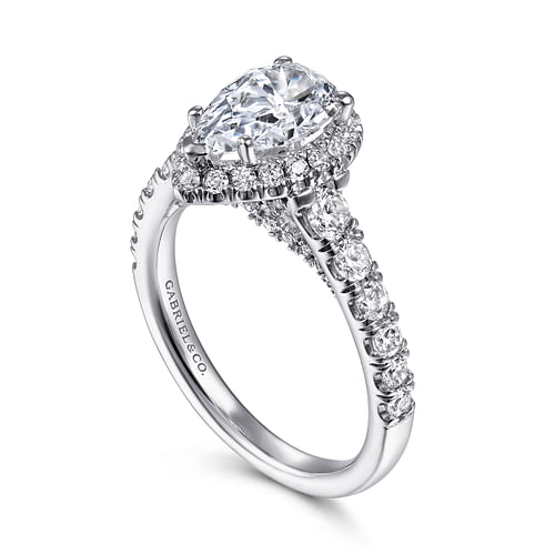 Hazel - 14K White Gold Pear Shape Halo Diamond Engagement Ring - 0.78 ct - Shot 3