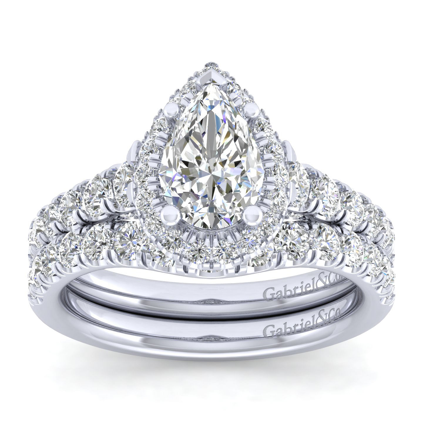 Hazel - 14K White Gold Pear Shape Halo Diamond Engagement Ring - 0.78 ct - Shot 4