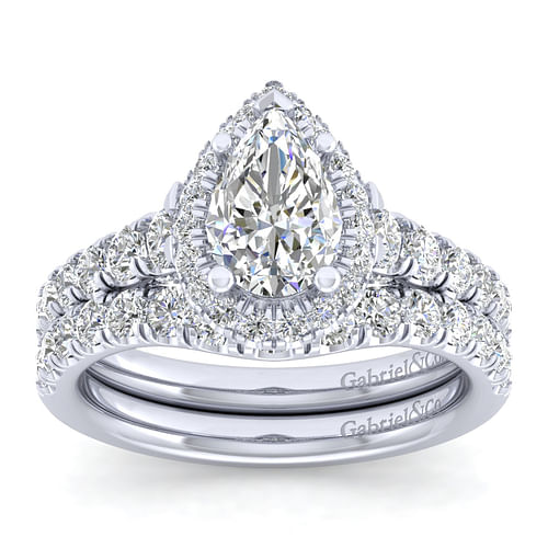 Hazel - 14K White Gold Pear Shape Halo Diamond Engagement Ring - 0.78 ct - Shot 4