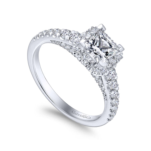 Hazel - 14K White Gold Princess Halo Diamond Engagement Ring - 0.64 ct - Shot 3