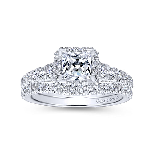 Hazel - 14K White Gold Princess Halo Diamond Engagement Ring - 0.64 ct - Shot 4