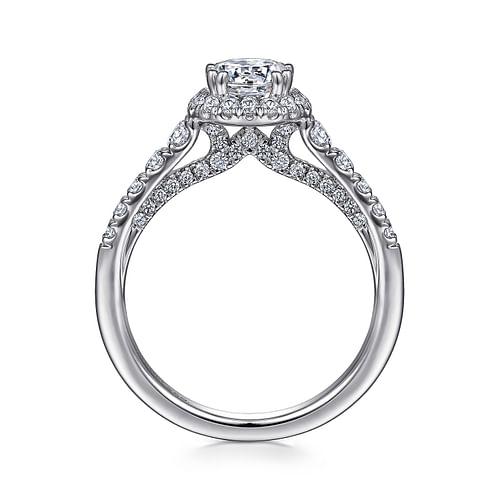 Hazel - 14K White Gold Round Halo Diamond Engagement Ring - 0.6 ct - Shot 2