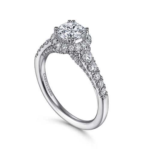Hazel - 14K White Gold Round Halo Diamond Engagement Ring - 0.6 ct - Shot 3