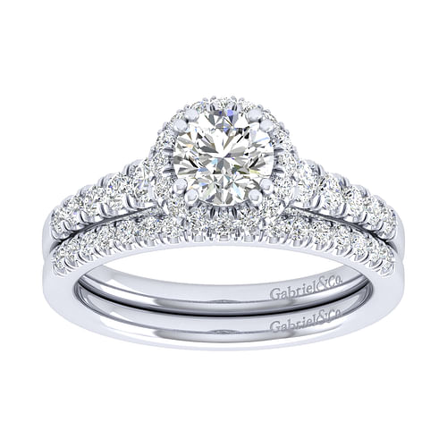 Hazel - 14K White Gold Round Halo Diamond Engagement Ring - 0.6 ct - Shot 4