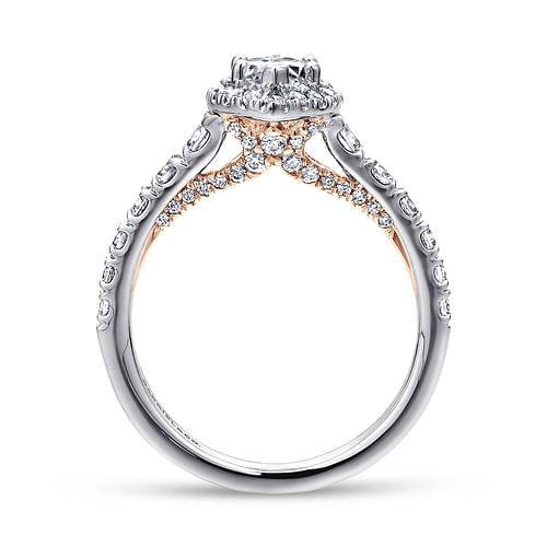 Hazel - 14K White-Rose Gold Marquise Halo Diamond Engagement Ring - 0.91 ct - Shot 2