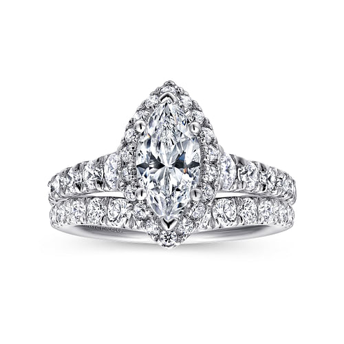 Hazel - 14K White-Rose Gold Marquise Halo Diamond Engagement Ring - 0.91 ct - Shot 4
