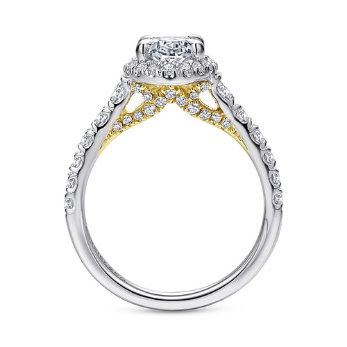 Hazel - 14K White-Yellow Gold Oval Halo Diamond Engagement Ring - 0.76 ct - Shot 2