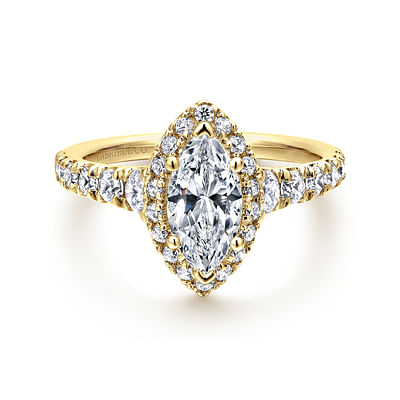 Hazel - 14K Yellow Gold Marquise Halo Diamond Engagement Ring