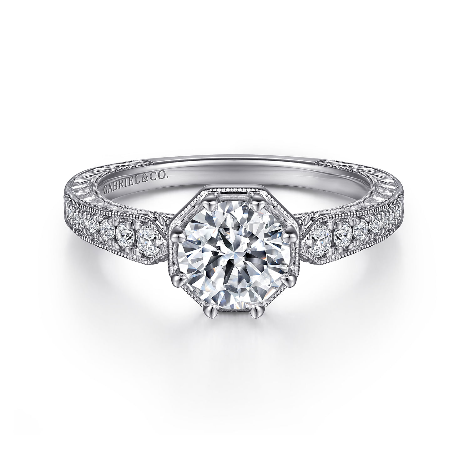 Heath - Art Deco 14K White Gold Round Diamond Engagement Ring