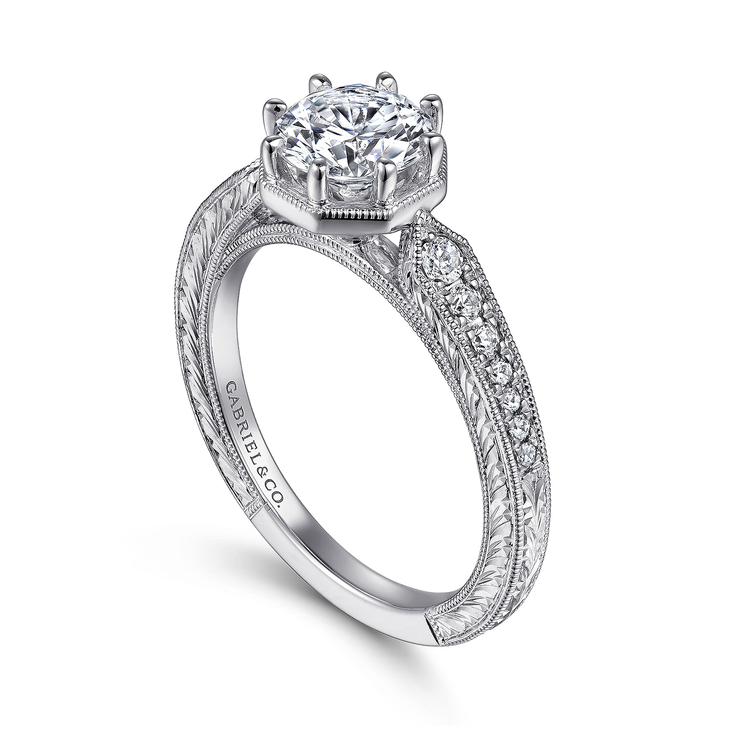 Heath - Art Deco 14K White Gold Round Diamond Engagement Ring