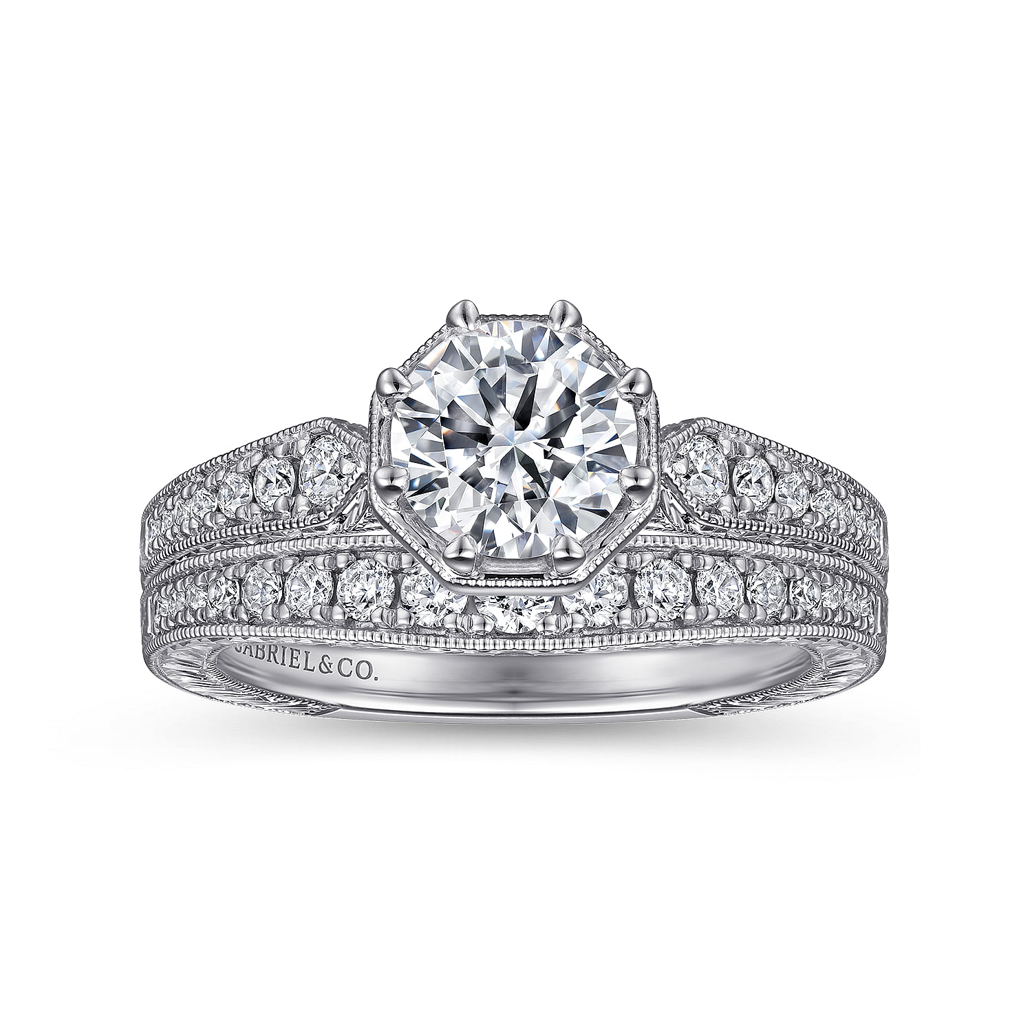 Heath - Art Deco 14K White Gold Round Diamond Engagement Ring