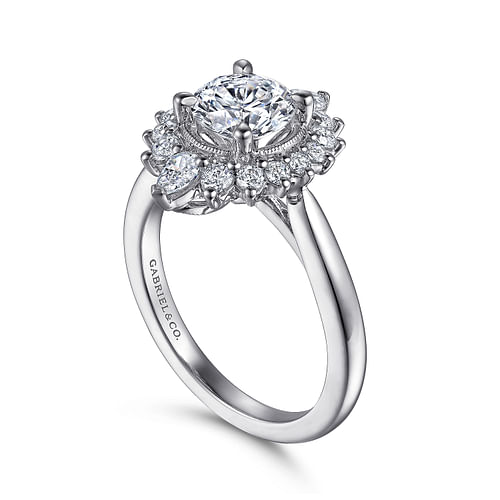 Heidi - 14K White Gold Fancy Halo Round Diamond Engagement Ring - 0.51 ct - Shot 3