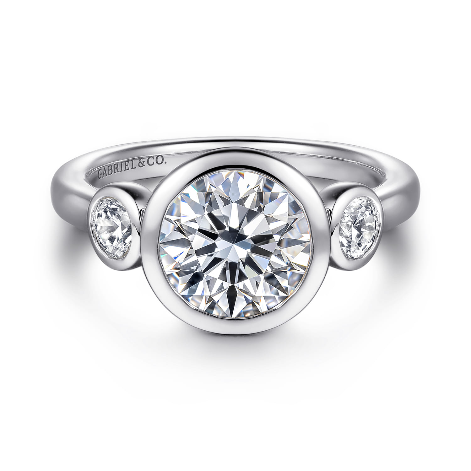 Henley - 14K White Gold Round Three Stone Bezel Set Diamond Engagement Ring