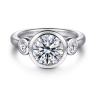 Henley - 14K White Gold Round Three Stone Bezel Set Diamond Engagement Ring