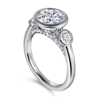 Henley - 14K White Gold Round Three Stone Bezel Set Diamond Engagement Ring