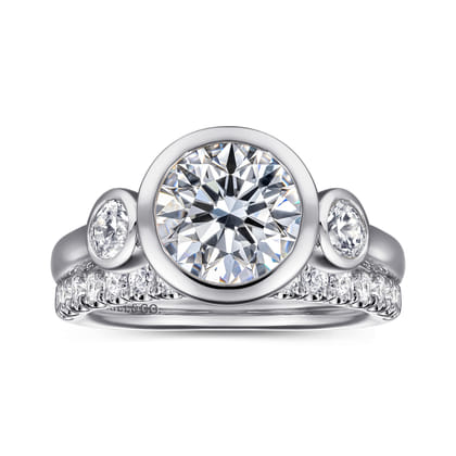 Henley - 14K White Gold Round Three Stone Bezel Set Diamond Engagement Ring