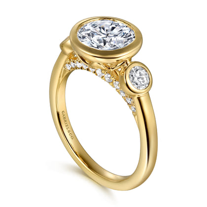 Henley - 14K Yellow Gold Round Three Stone Bezel Diamond Engagement Ring