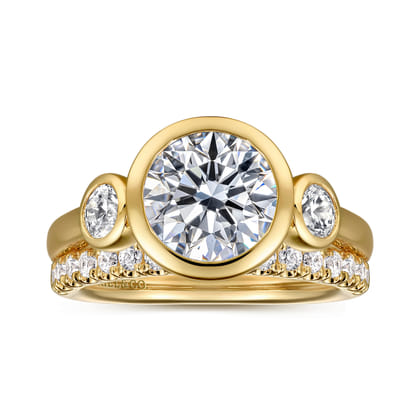 Henley - 14K Yellow Gold Round Three Stone Bezel Diamond Engagement Ring