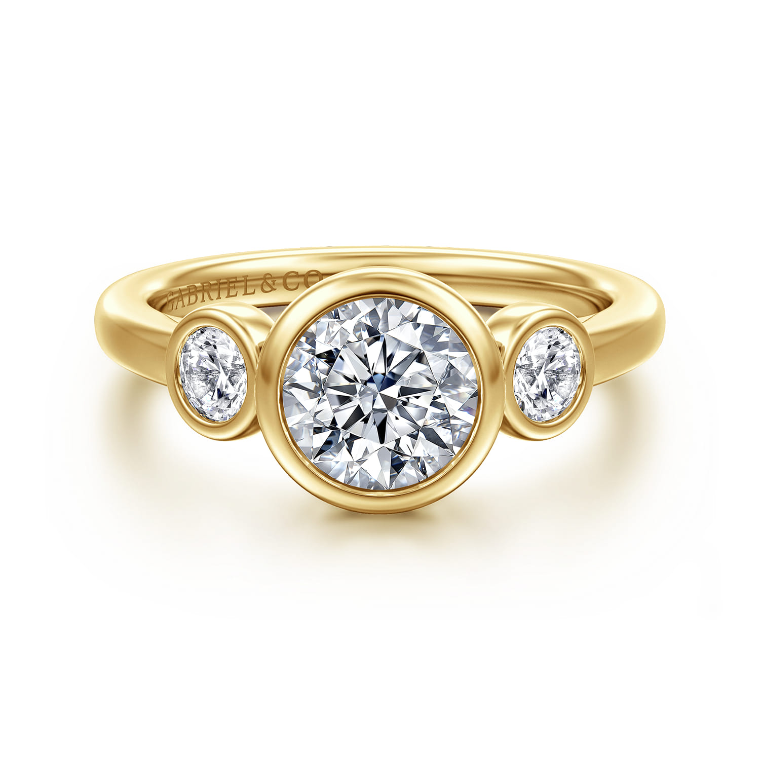 Henley - 14K Yellow Gold Round Three Stone Bezel Set Diamond Engagement Ring