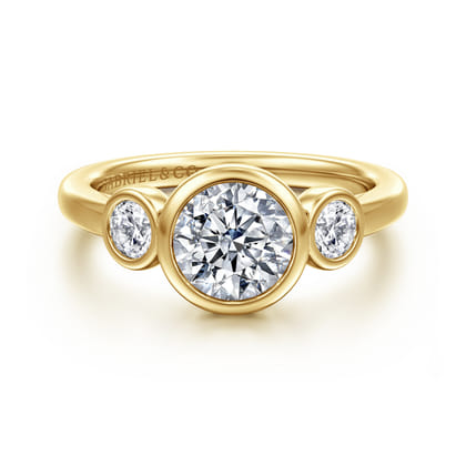 Henley - 14K Yellow Gold Round Three Stone Bezel Set Diamond Engagement Ring