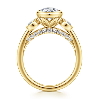 Henley - 14K Yellow Gold Round Three Stone Bezel Set Diamond Engagement Ring