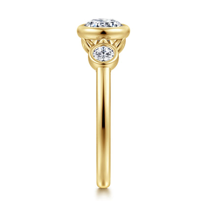 Henley - 14K Yellow Gold Round Three Stone Bezel Set Diamond Engagement Ring