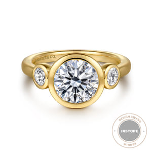 Henley - 14K Yellow Gold Round Three Stone Bezel Set Diamond Engagement Ring