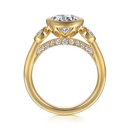 Henley - 14K Yellow Gold Round Three Stone Bezel Set Diamond Engagement Ring