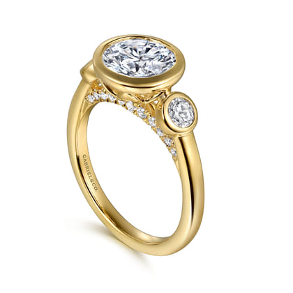 Henley - 14K Yellow Gold Round Three Stone Bezel Set Diamond Engagement Ring