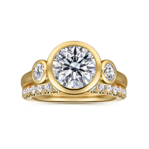 Henley - 14K Yellow Gold Round Three Stone Bezel Set Diamond Engagement Ring