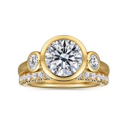 Henley - 14K Yellow Gold Round Three Stone Bezel Set Diamond Engagement Ring