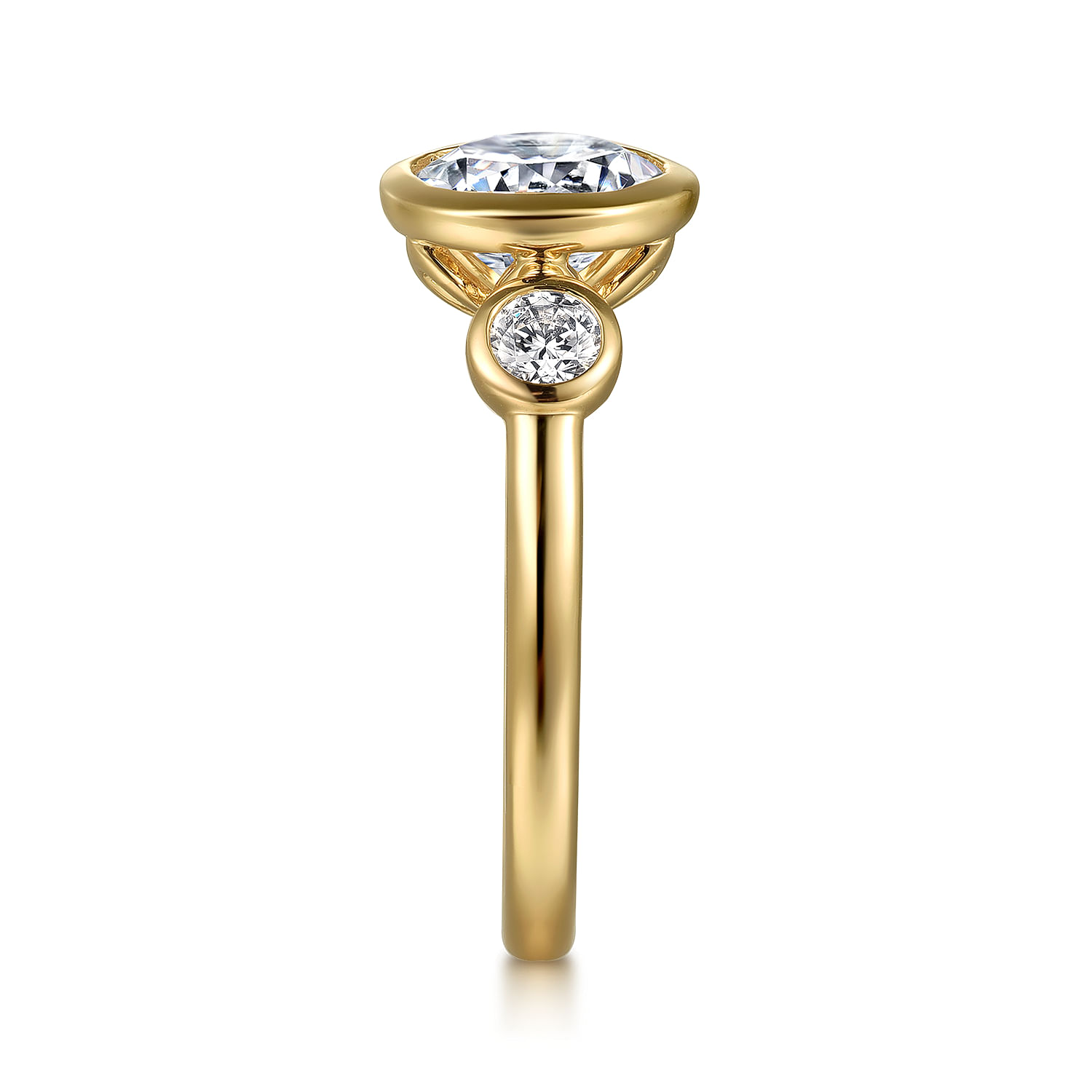 Henley - 14K Yellow Gold Round Three Stone Bezel Set Diamond Engagement Ring