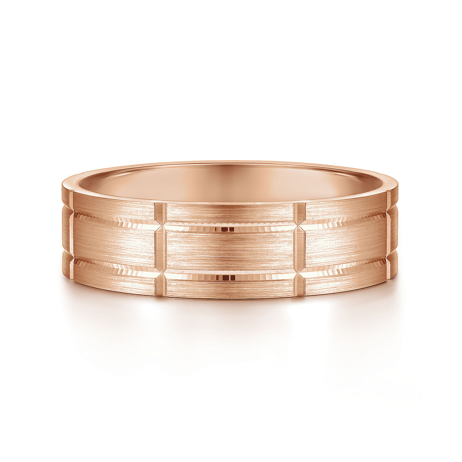 Henry - 14K Rose Gold 6mm - Checkerboard Pattern Men's Wedding Band in Satin Finish
